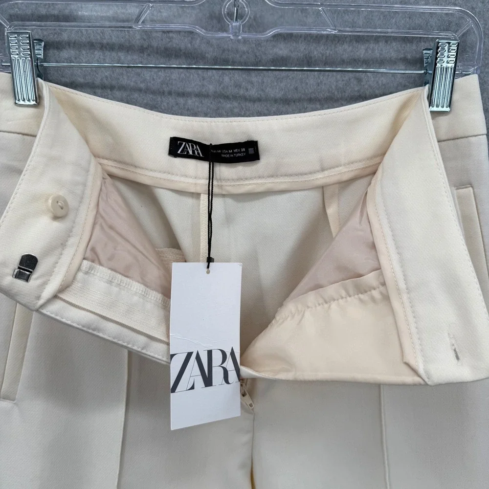 ZARA Cream High Waisted‎ Tailored Trousers Pants Women Medium No Wrinkle